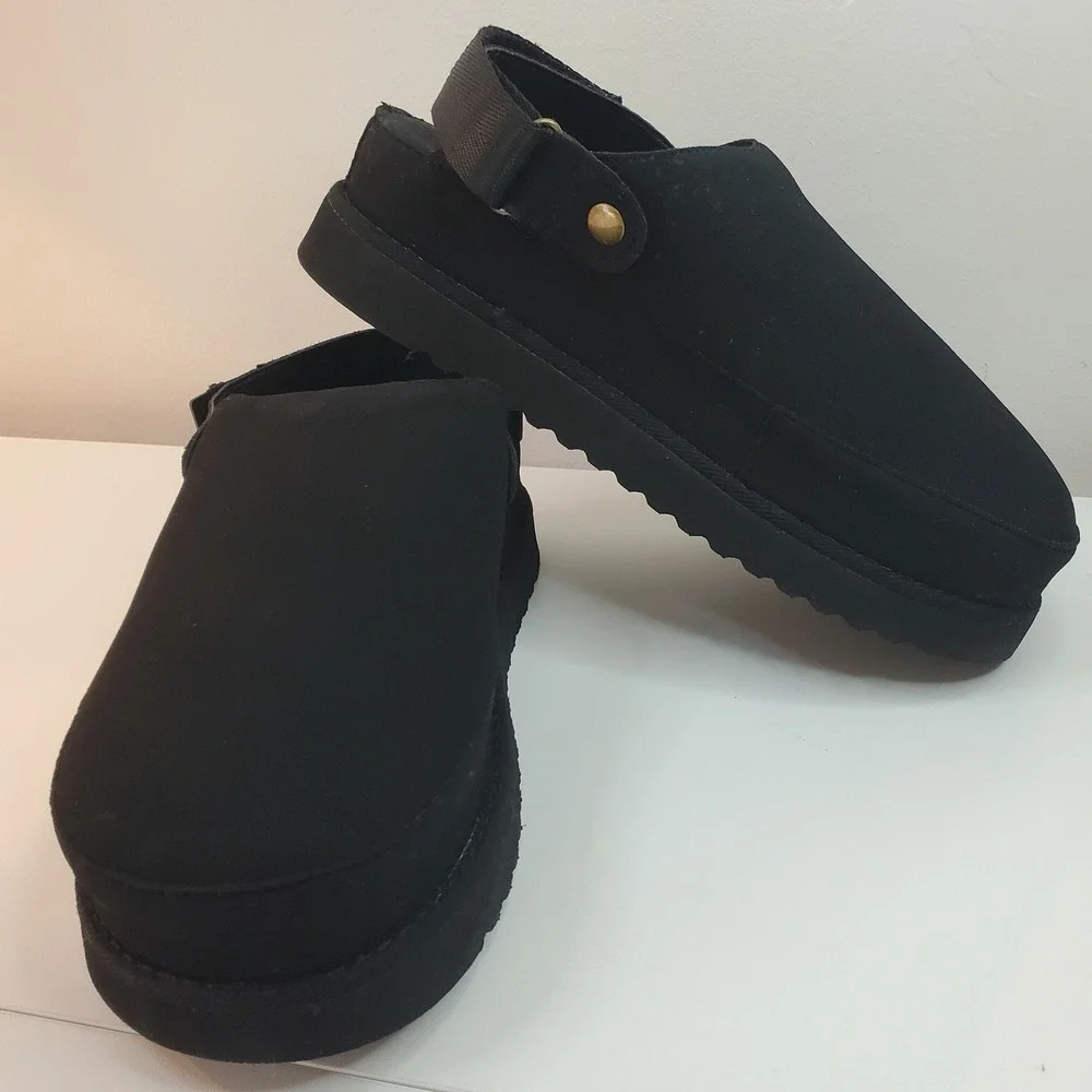Black Platform Clogs with Adjustable Heel Strap Serrated Sole Womens 8 24SE7 - Picture 8 of 8